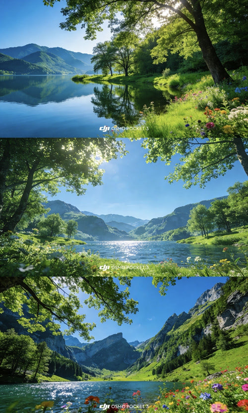 DJI Pocket 4 LUT sample gallery with alpine lake cinematic color grades