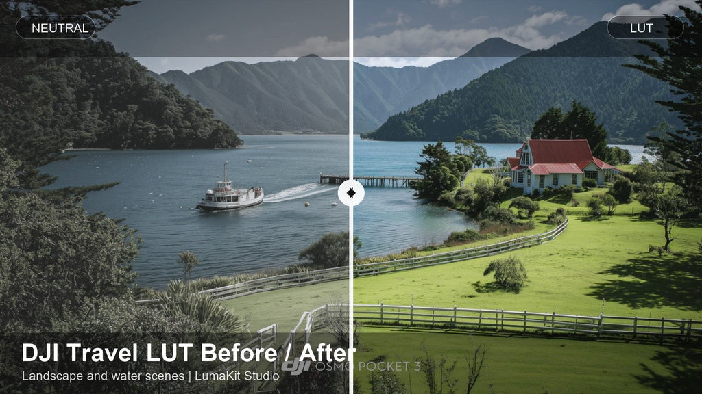 DJI Pocket 4 Starter LUT before and after landscape color grade
