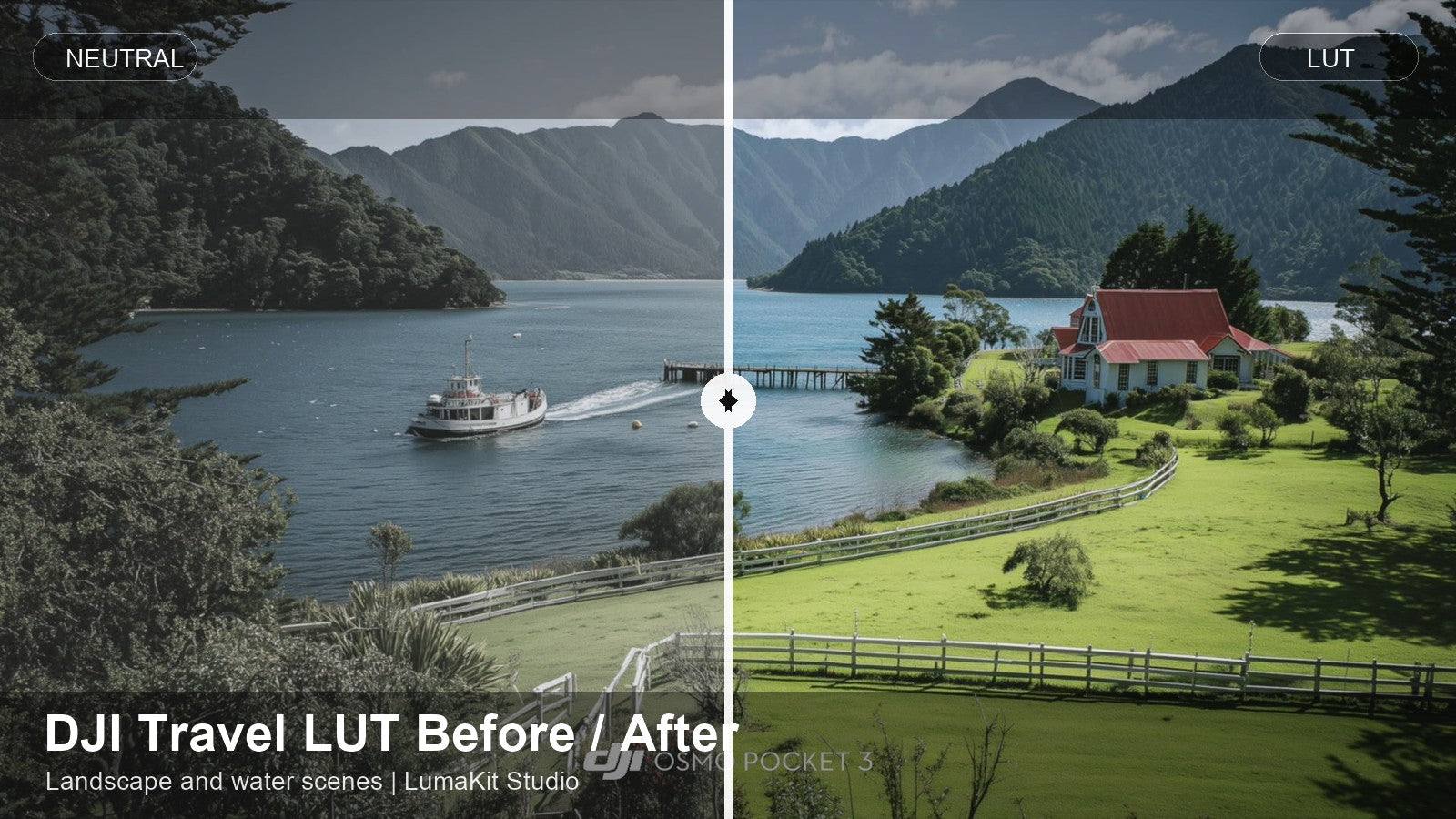 DJI Pocket 4 Starter LUT before and after landscape color grade